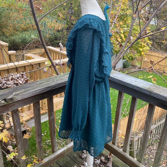 Unbranded Green Swiss Dot Long Sleeve V-Neck Dress Large - Picture 4 of 5